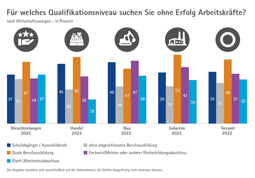 2022 DIHK Report Fachkra Fte Grafik Qualifikationsniveau Wirtschaftszweige Cmyk